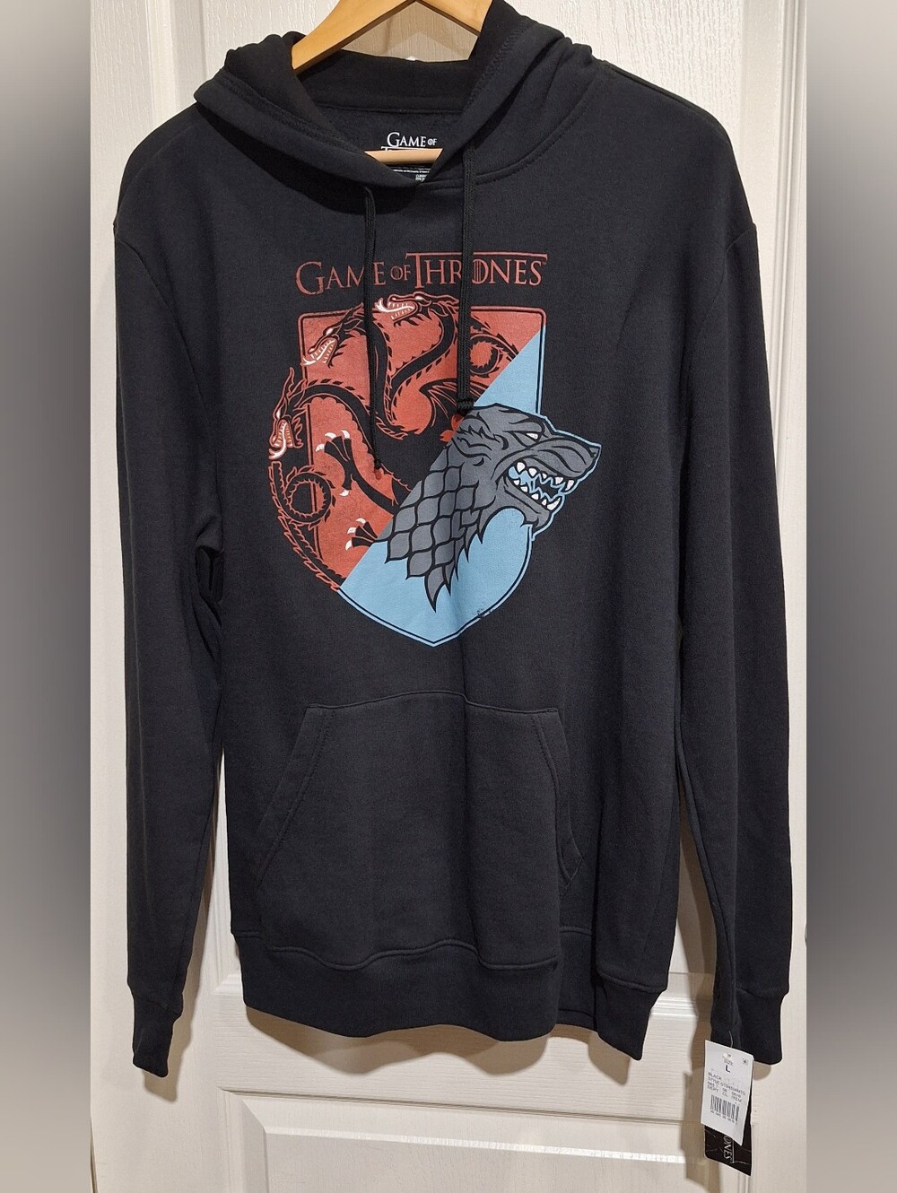 NWT Game of Thrones Stark Targaryen Sigil Hoodie Graphic Red Blue Dragon Sz L